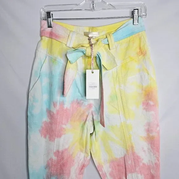 NWT LoveShackFancy Tao Denim Pants Jeans RAINBOW RADIAL TIE DYE size 0 XS Ankle - Picture 11 of 13
